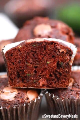 chocolate zucchini muffins inside