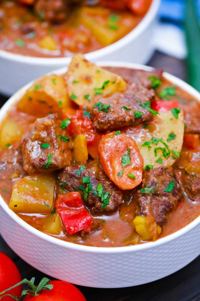 Homemade Mexican beef stew with veggies.