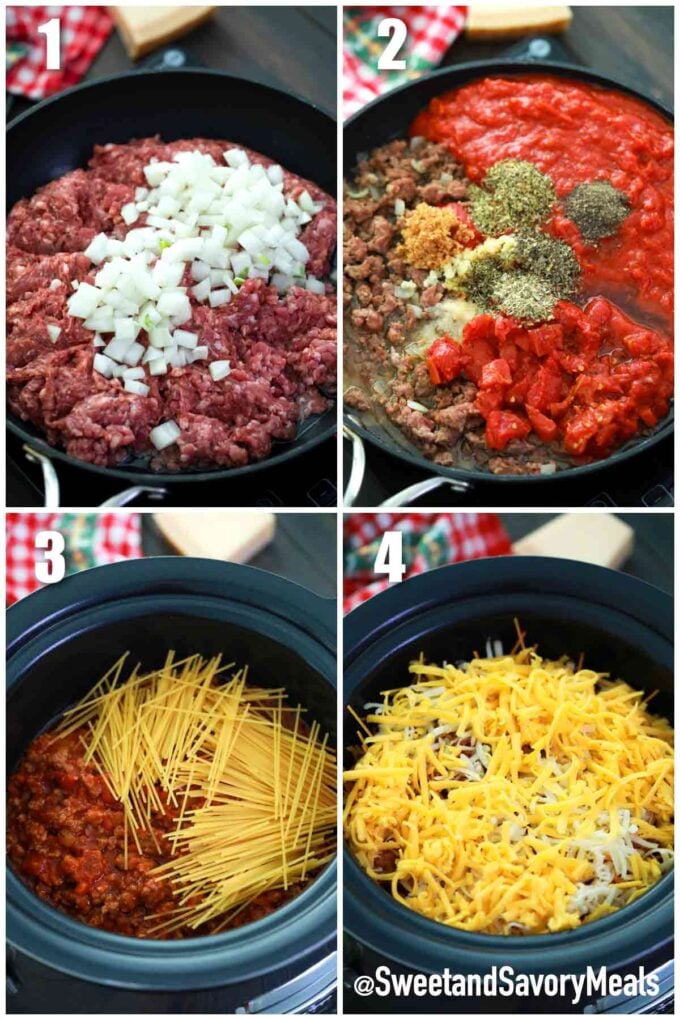 steps how to make crockpot spaghetti casserole