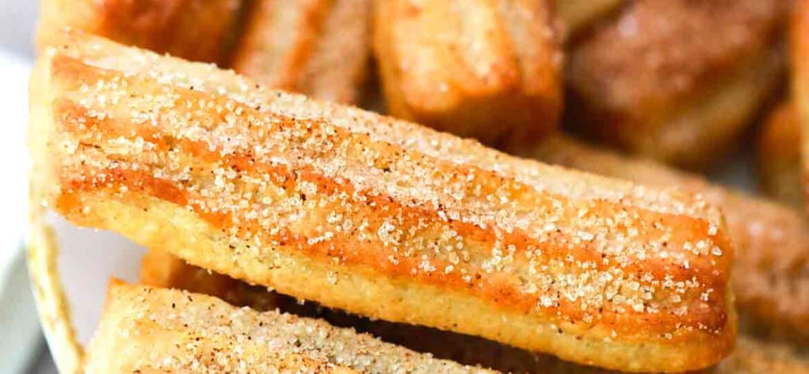 crispy air fryer churros with cinnamon sugar