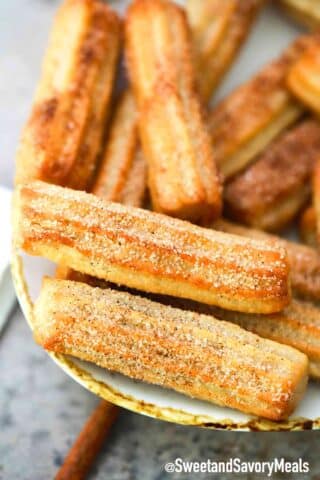 crispy air fryer churros with cinnamon sugar