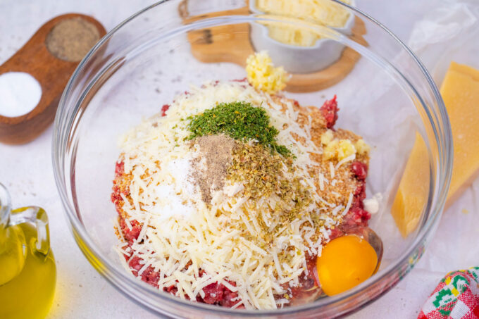 Meatballs ingredients in a bowl.