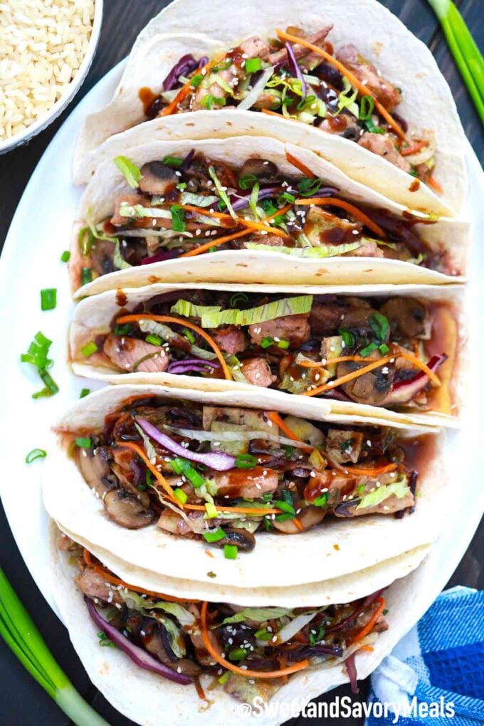 Moo Shu pork in tortillas