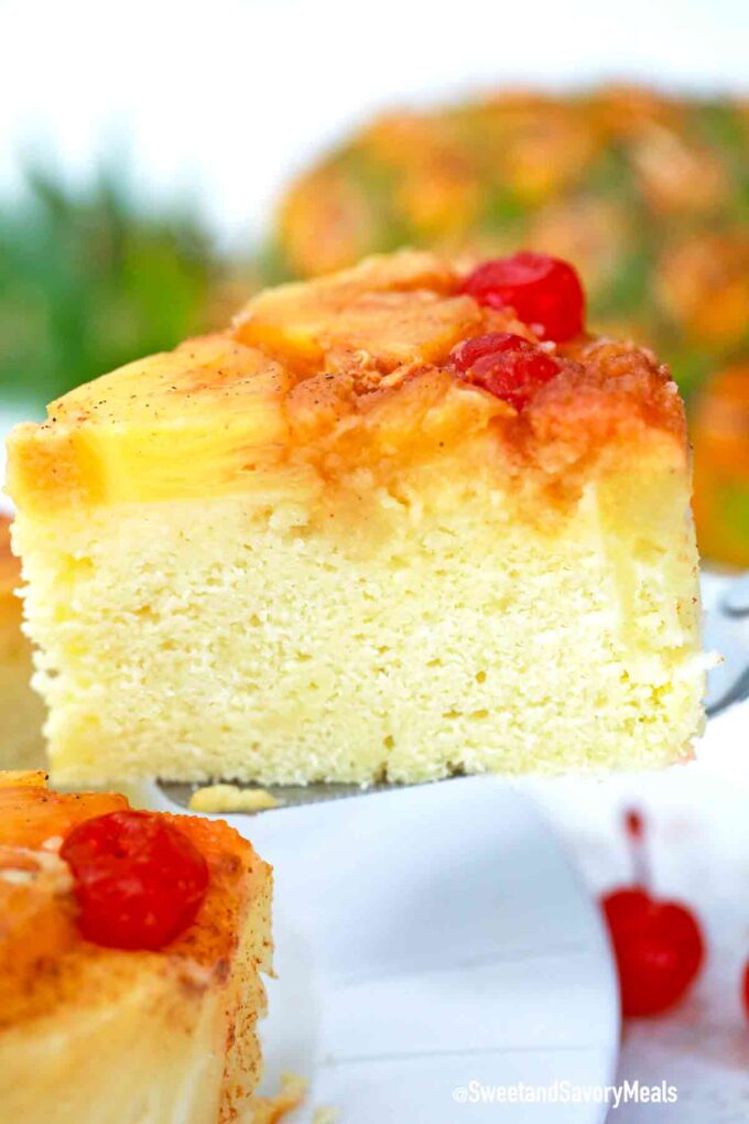 instant pot pineapple upside down cake slice