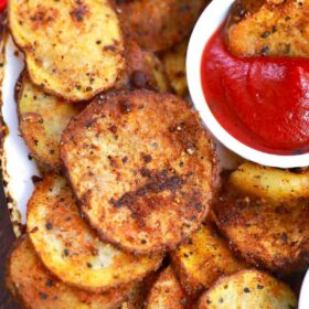 air fryer potato chips with ketchup