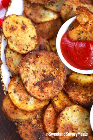 air fryer potato chips with ketchup