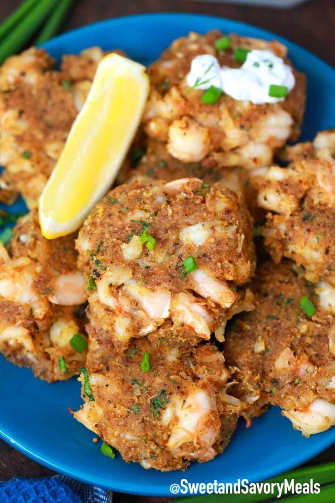 air fried shrimp cakes on a plate