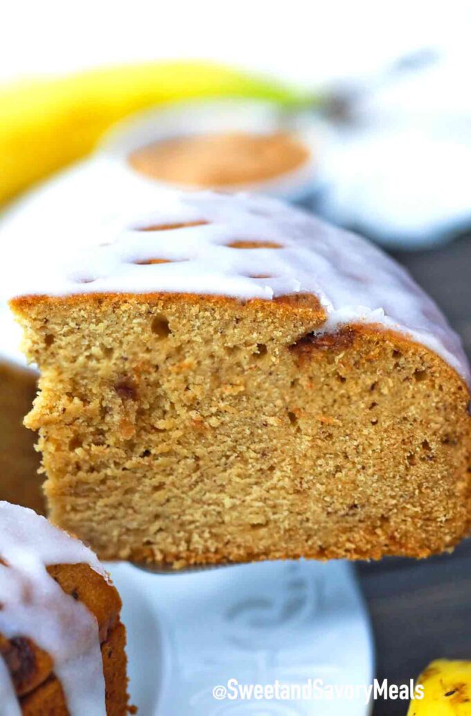 instant pot peanut butter banana bread with glaze