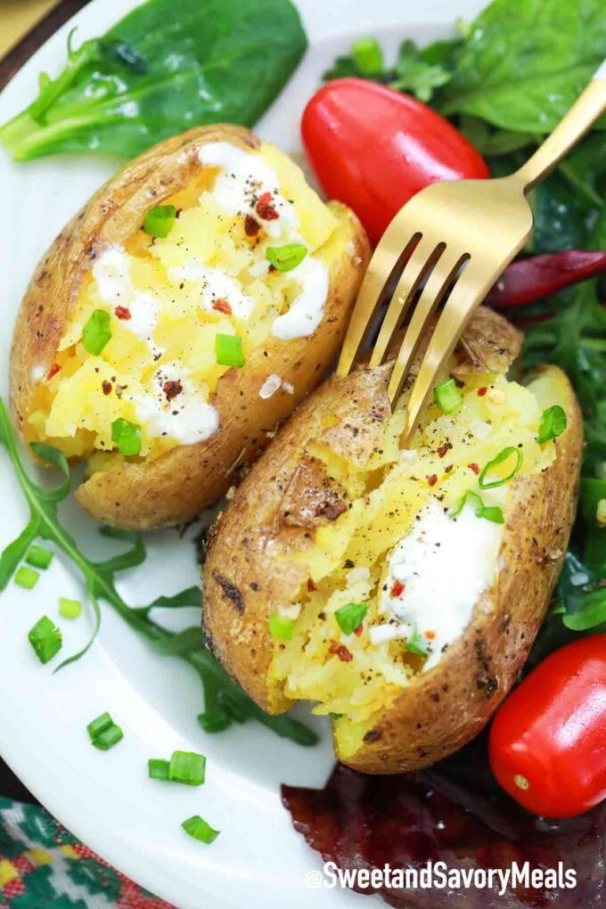 Air fryer baked potato with sour cream