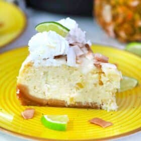 instant pot Pina Colada cheesecake with toasted coconut