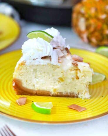 instant pot Pina Colada cheesecake with toasted coconut