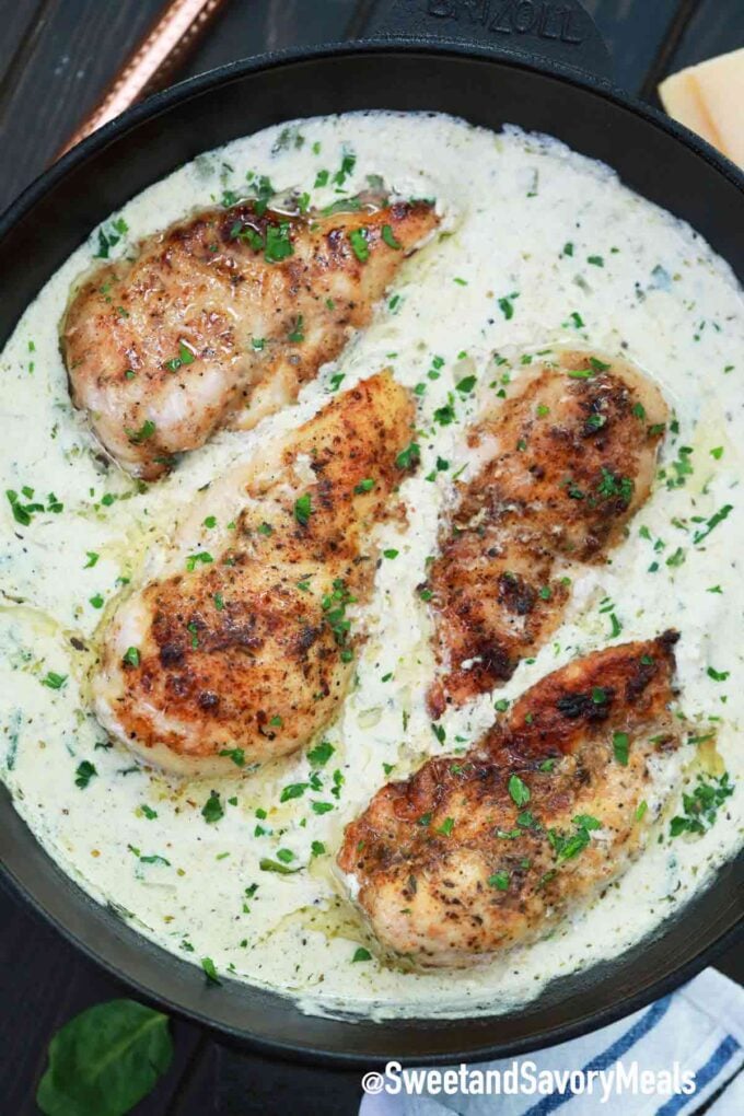 one pan creamy parmesan chicken with spinach