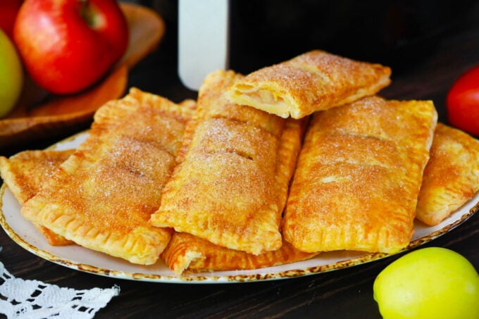 Air Fryer Mc'Donalds apple pies with cinnamon sugar topping.