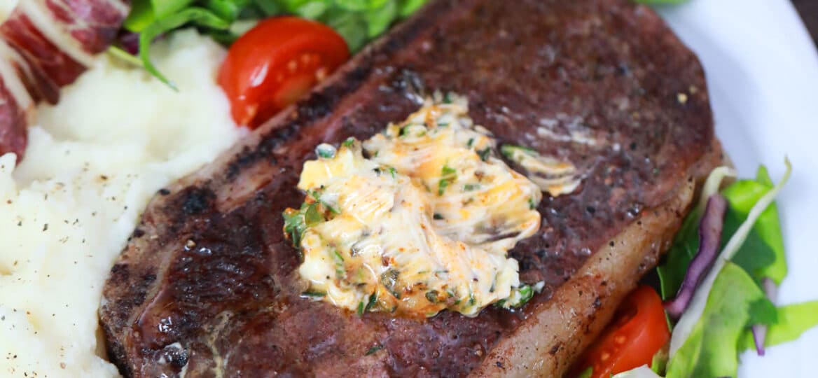 air fryer ribeye steak with salad