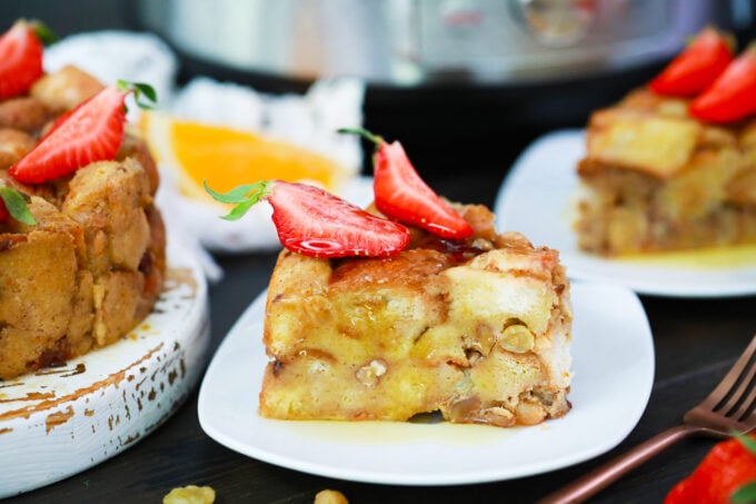 Homemade Instant Pot bread pudding topped with berries.