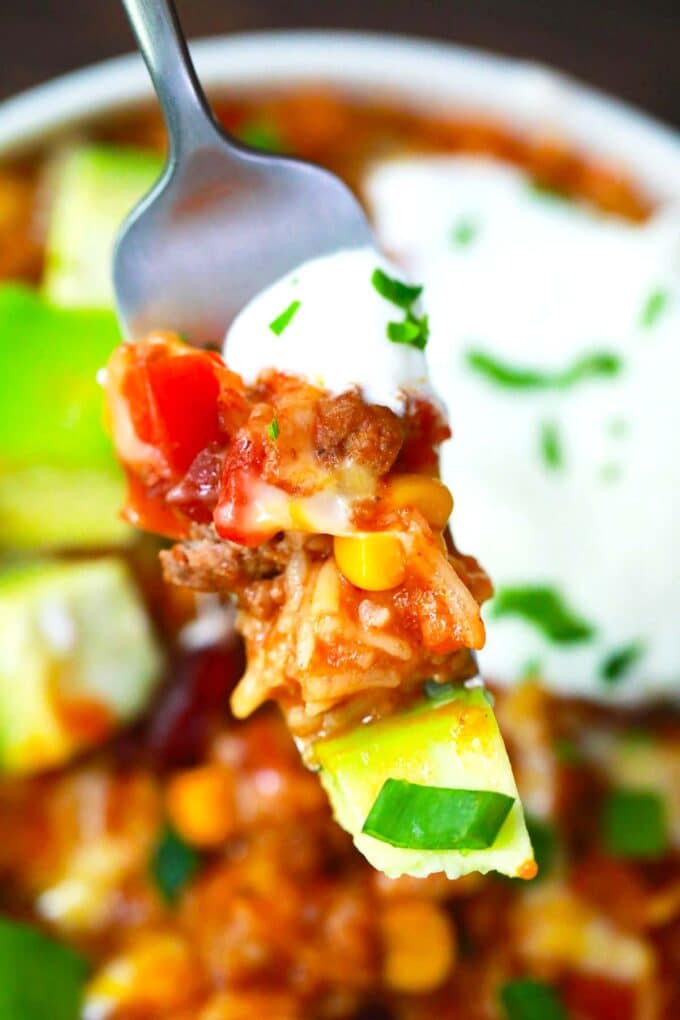 A forkful of Instant Pot Mexican casserole/