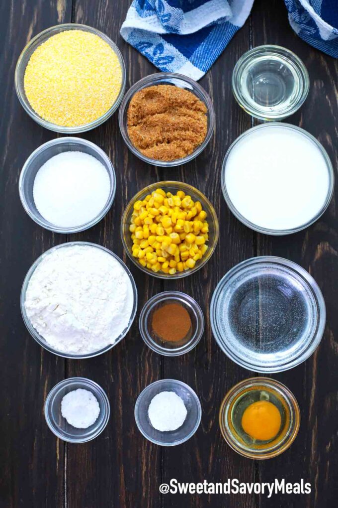 instant pot cornbread ingredients on a wooden table