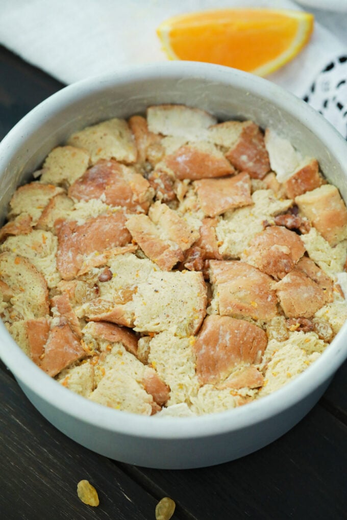 Instant Pot bread pudding before pressure cooking.