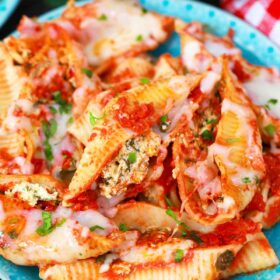 instant pot stuffed shells on a serving plate