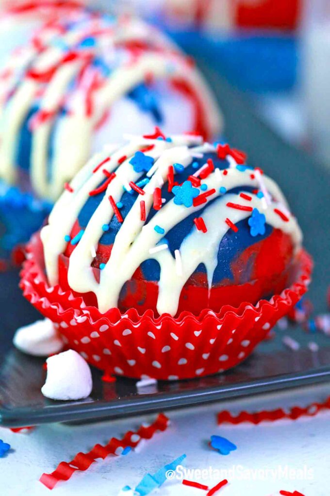 red white and blue hot cocoa bombs