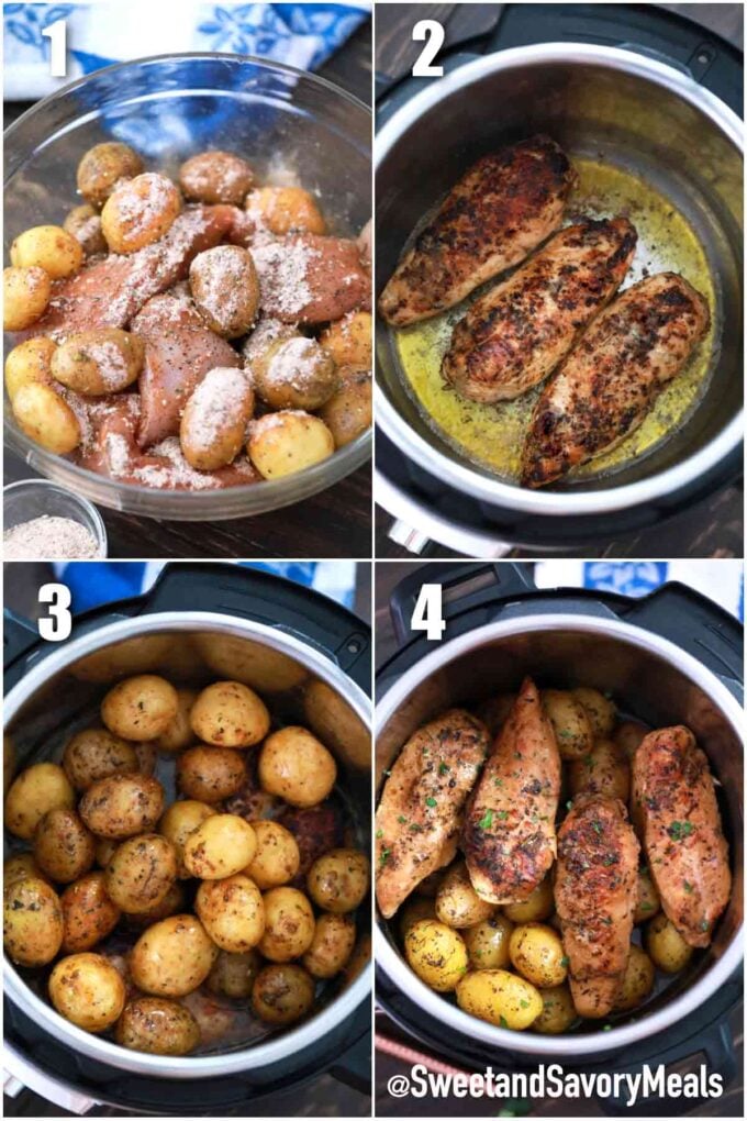 steps how to make instant pot chicken and potatoes