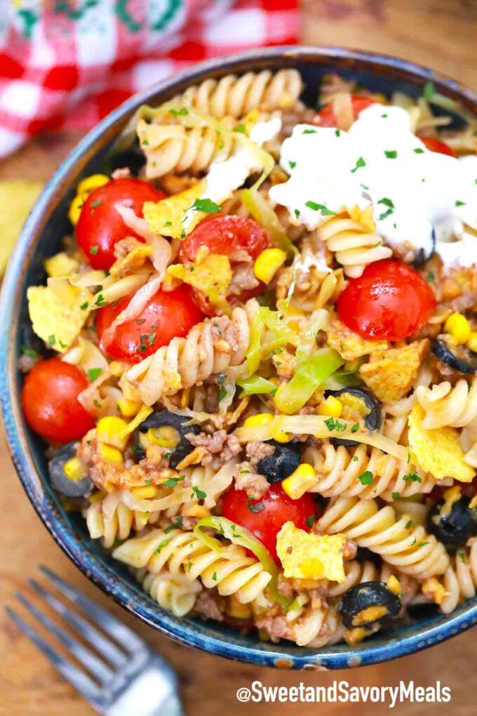 taco pasta salad in a bowl