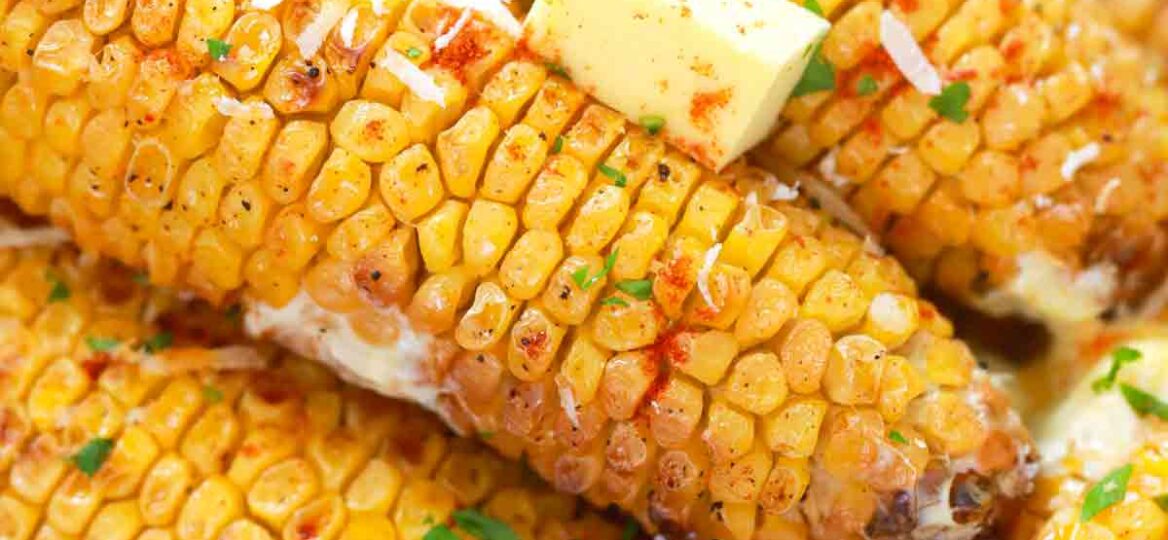 air fried corn on the cob on a platter