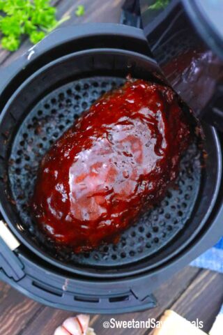 air fried meatloaf in the air fryer basket