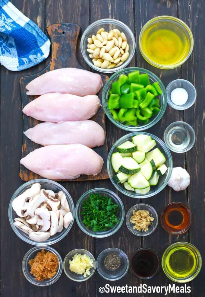 almond chicken ingredients on a wooden table