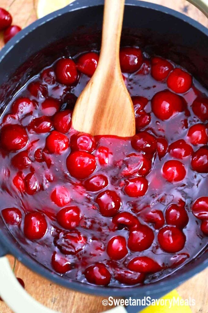 cherry pie filling in a pot