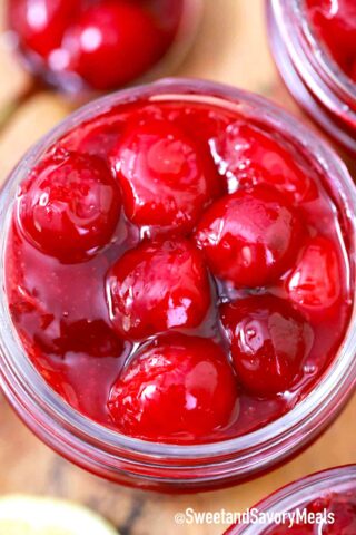 cherry pie filling in a jar