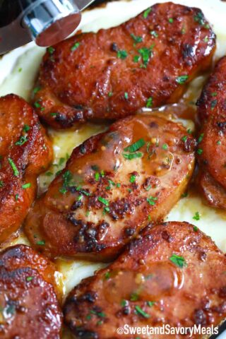 honey garlic pork chops with mashed potatoes