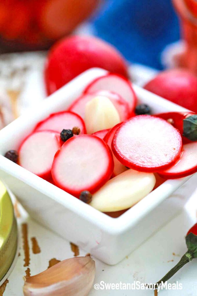 pickled radishes in a serving bowl