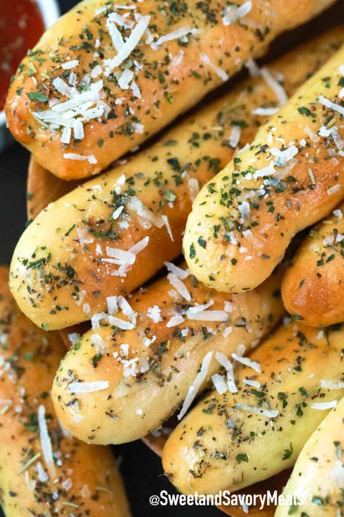 homemade breadsticks with parmesan and herbs