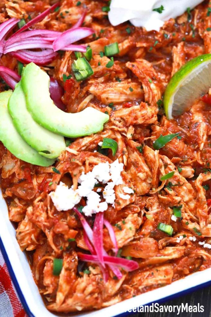 chicken tinga on a serving tray