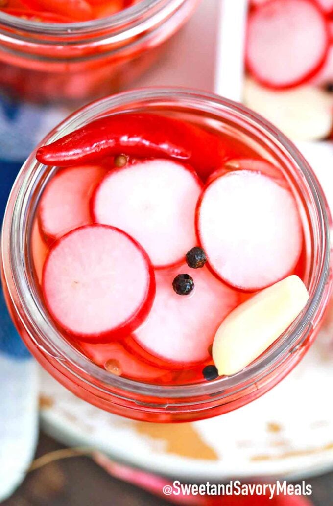 pickled radishes in a jar