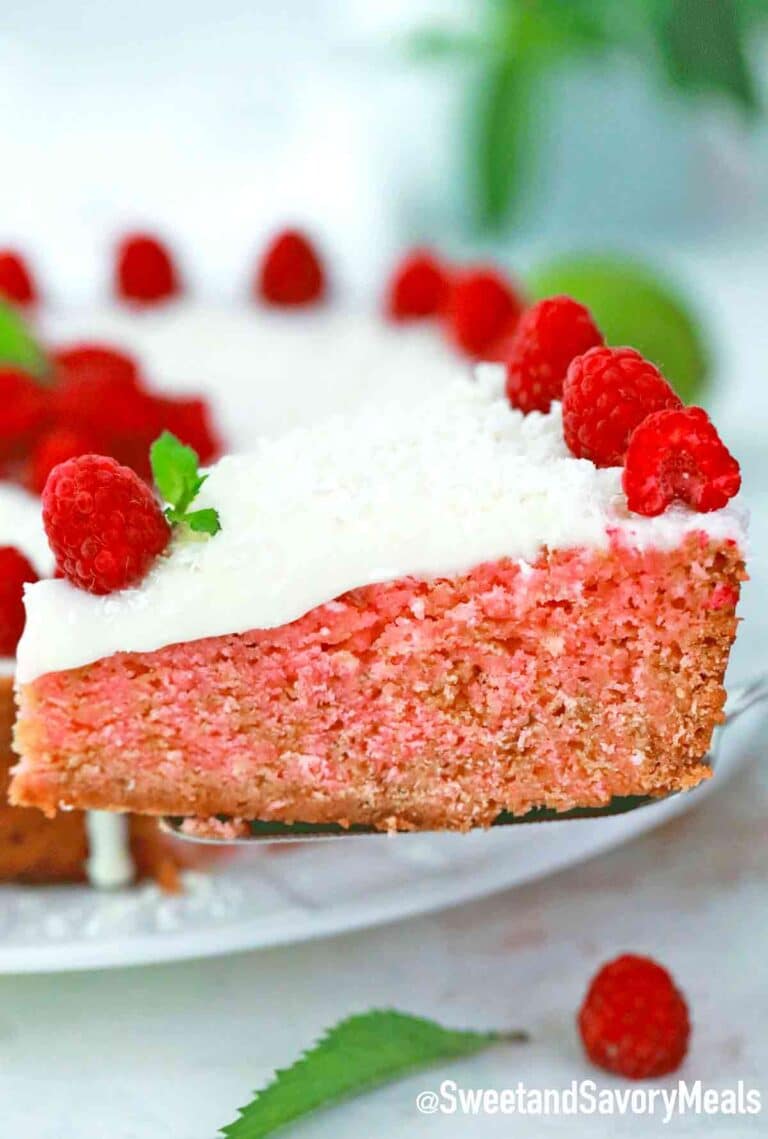 slice of slow cooker raspberry cake