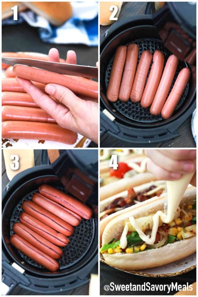 steps how to make air fryer hot dogs