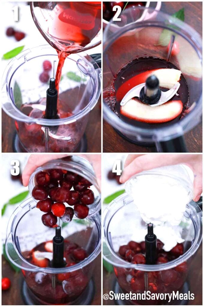 steps how to make three glasses of pink cherry smoothie in a blender