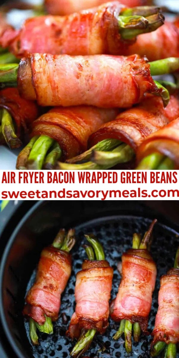 easy air fryer bacon wrapped green beans pin