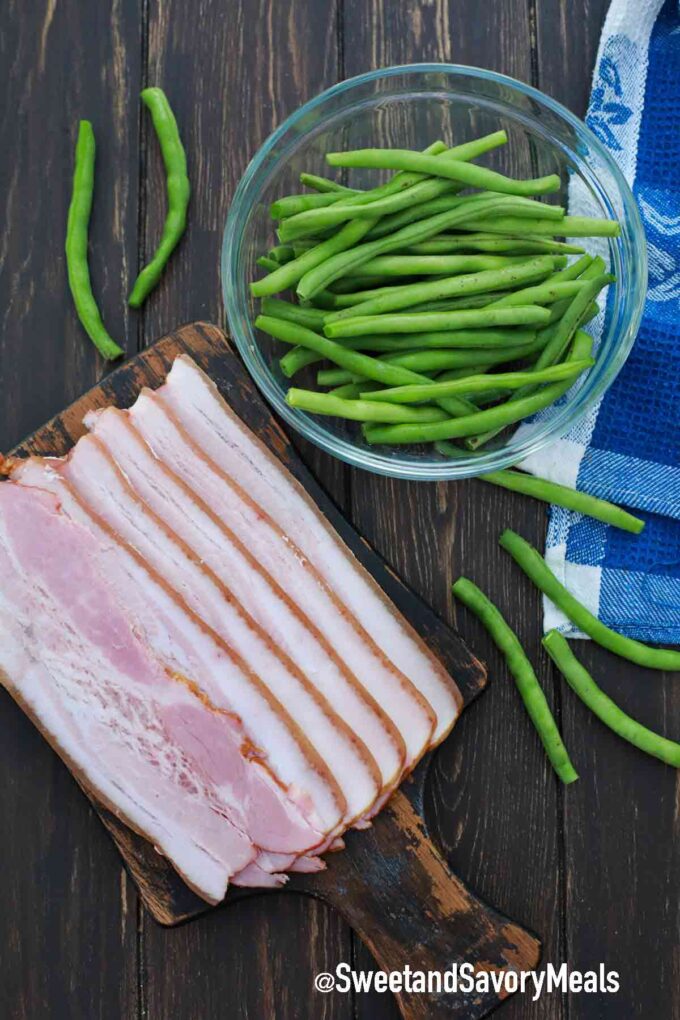 bacon wrapped green beans ingredients on a table