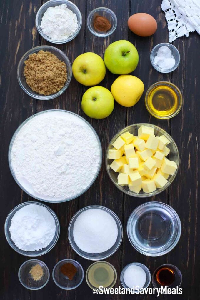 overhead shot of apple slab pie ingredients on a table