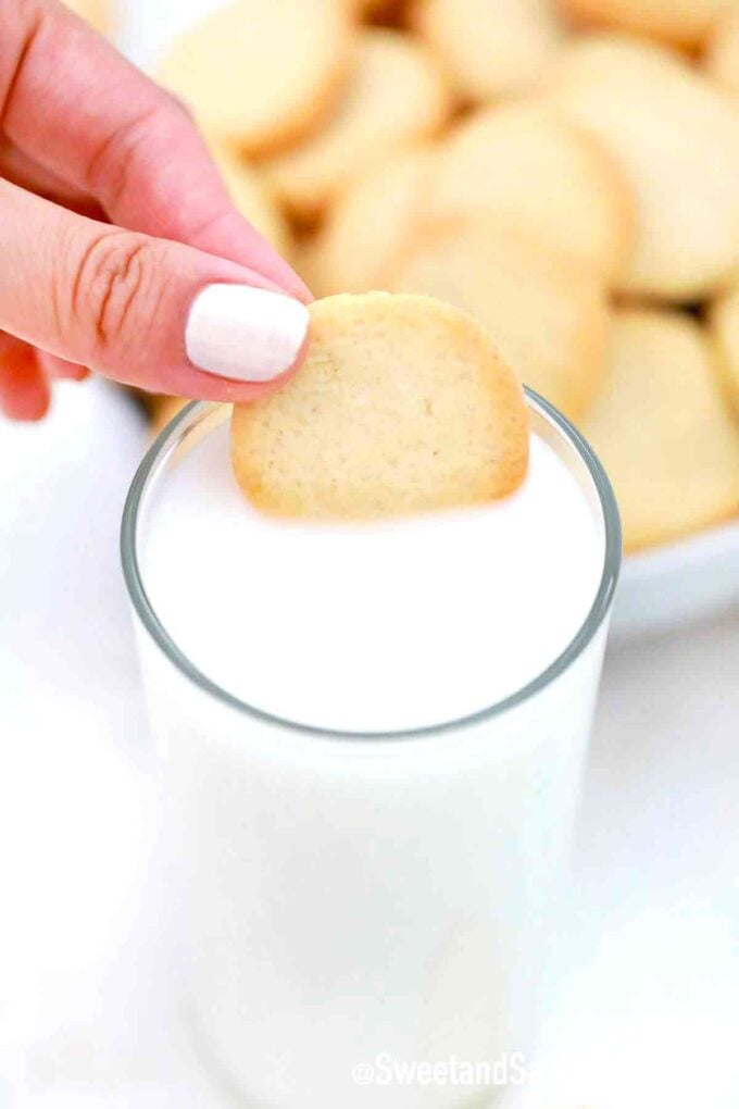 vanilla cookie dipped in milk