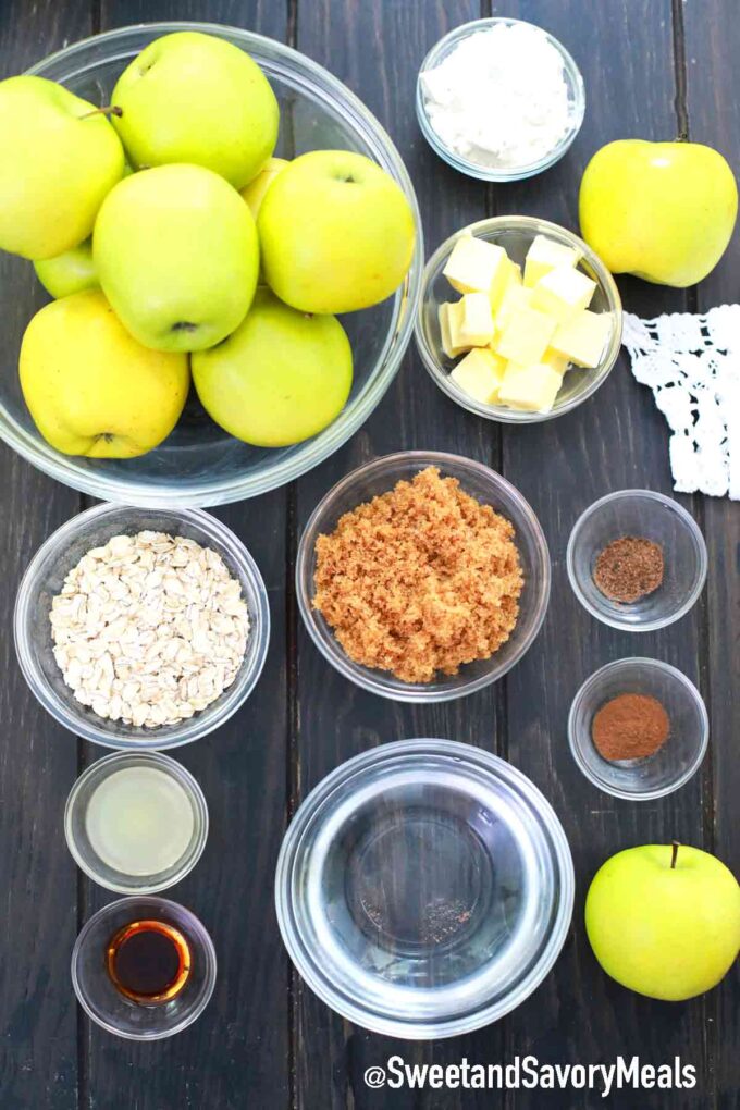 pressure cooker apple crisp ingredients in individual bowls on a table