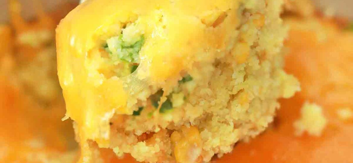 a spoonful of cheesy corn casserole