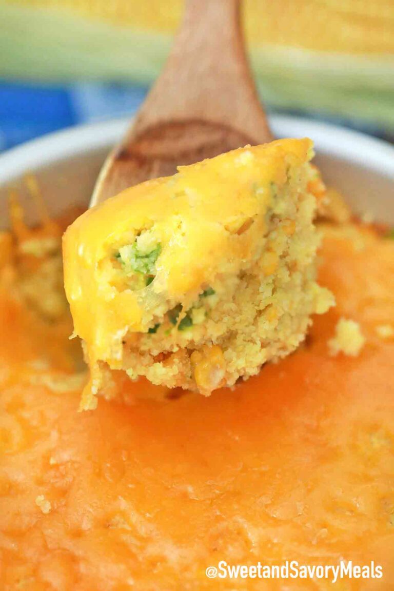 a spoonful of cheesy corn casserole