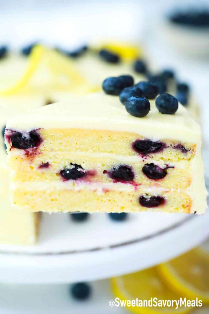 a a slice of lemon blueberry cake