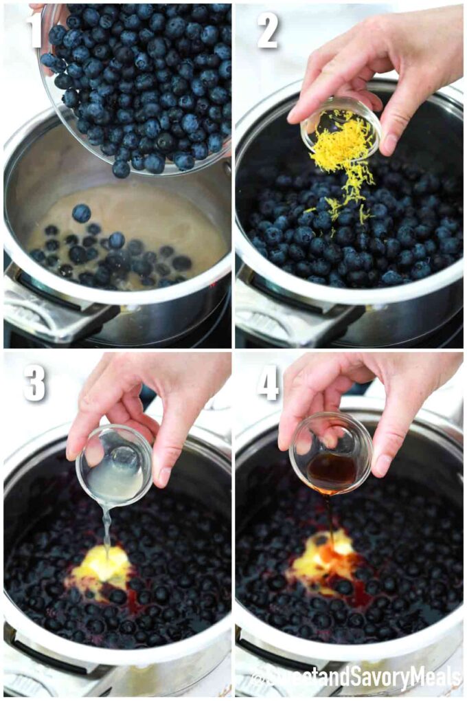 photo collage of how to make blueberry pie filling