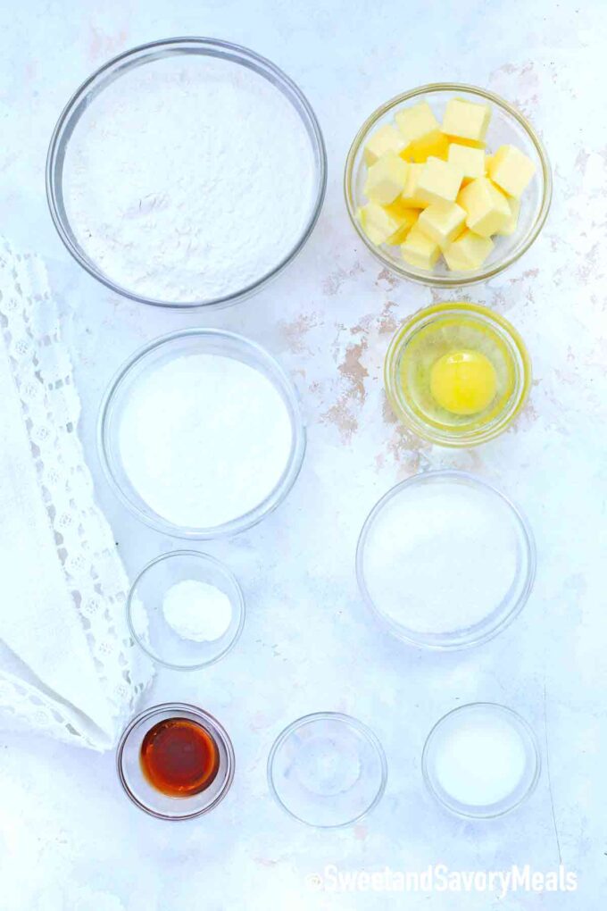 vanilla wafers ingredients in small bowls on a table