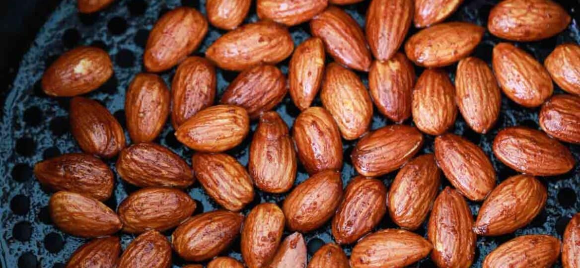 air fried almonds in the air fryer basket